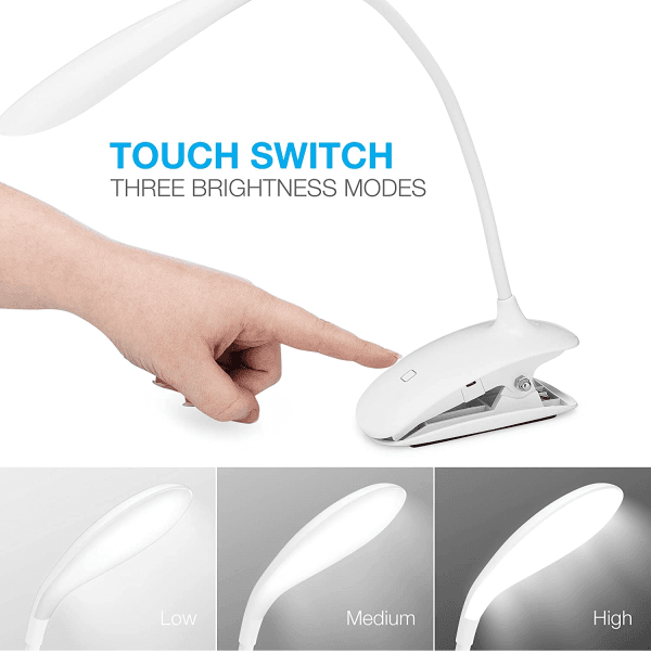 Clip-On Reading Light - 16 Eye Protection LEDs with 3 Brightness Levels, USB Rechargeable Bed and Book Light, - Image 3
