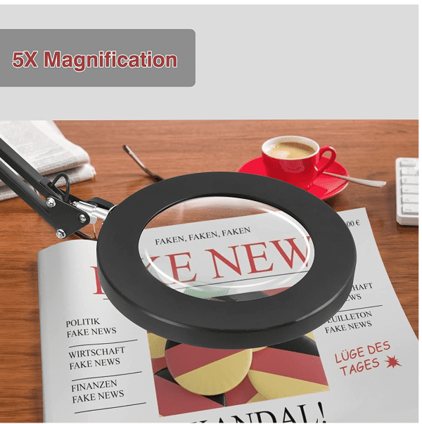 LED Magnifying Lamp with Clamp,3 Color Modes Real Glass Lens, Adjustable Swivel Arm Lighted Magnifier Table Light for Reading - Image 4