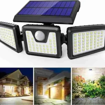 Solar Lights Outdoor 3 Heads, Claoner Upgraded 128 LED Solar Motion Sensor Security Lights