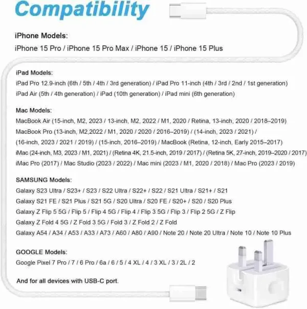 35W USB-C Fast Charging Adapter With USB-C to C Charging Cable For Apple iPhone 17, 16 & 15 Series | iPad | Google Pixel 7 & 8 | Samsung S25 & S24 Series - Image 8