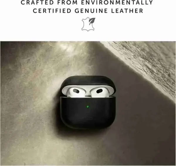 Leather Case for AirPods (3rd Generation) - Compatible with Qi Wireless Chargers - Black - Image 4