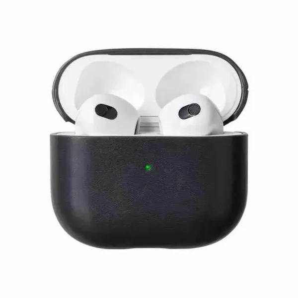Leather Case for AirPods (3rd Generation) - Compatible with Qi Wireless Chargers - Black - Image 2