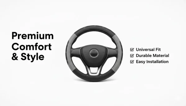 Deluxe Grey & Black Leather Steering Wheel Cover – Universal Fit - Image 4