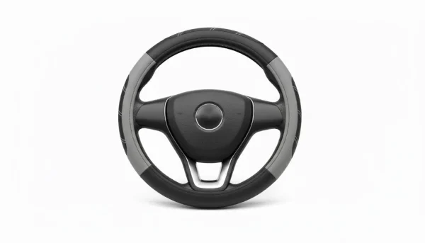 Deluxe Grey & Black Leather Steering Wheel Cover – Universal Fit - Image 2